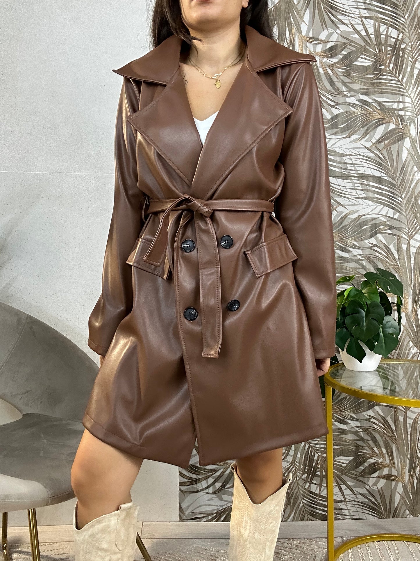 Cappotto similpelle cacao