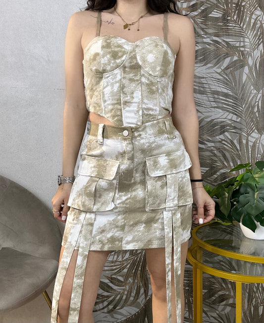 Coordinato gonna+top “MIMETIC” beige