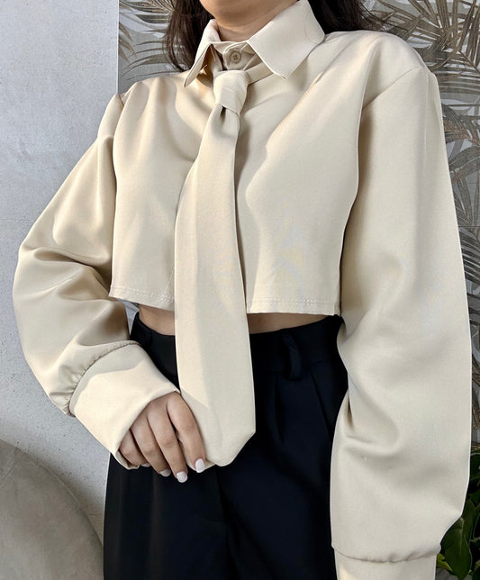 Camicia crop beige