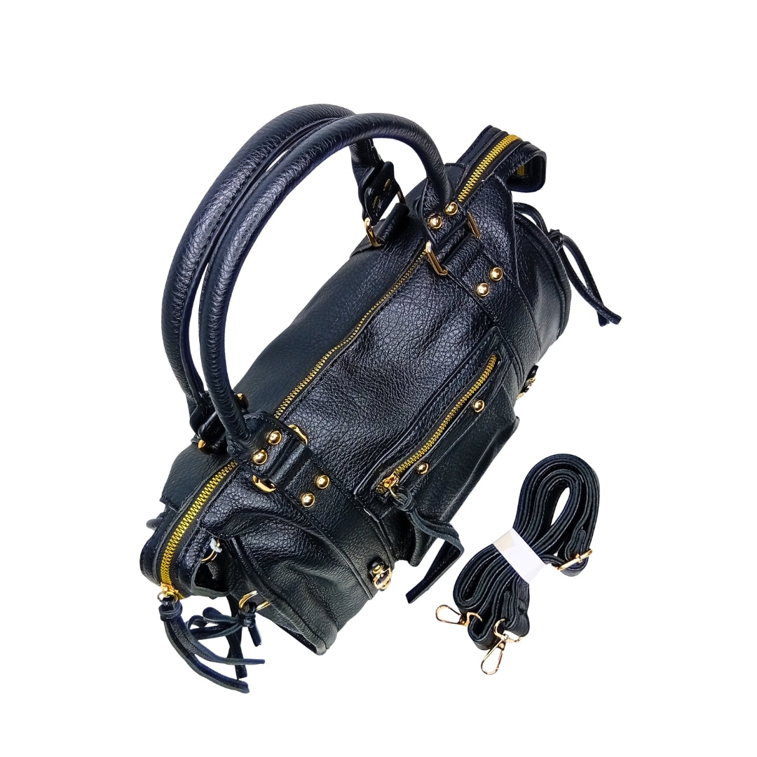 Leather handbag with gold-toned hardware MS-2202