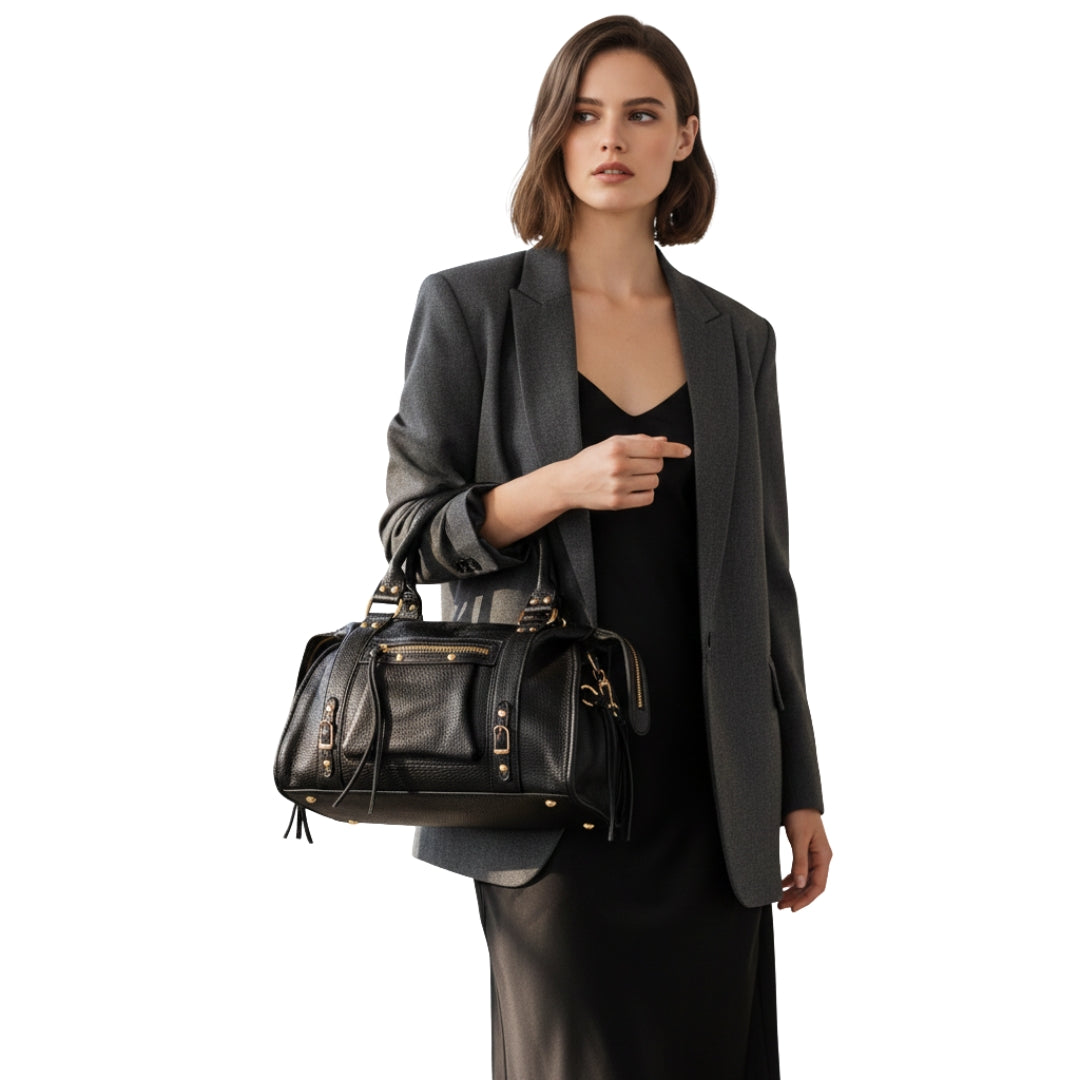 Leather handbag with gold-toned hardware MS-2202