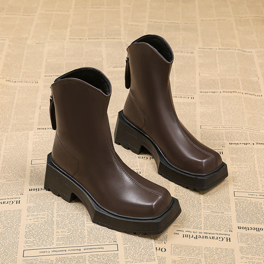 Platform Martin Boots Female Square Toe Booties